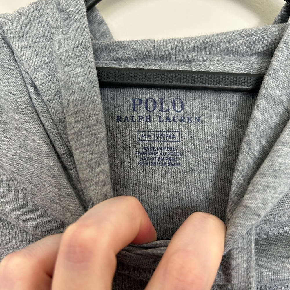 Polo Ralph Lauren‎ Gray Shirt Hoodie Size Medium 100% Cotton Lightweight - Picture 3 of 9